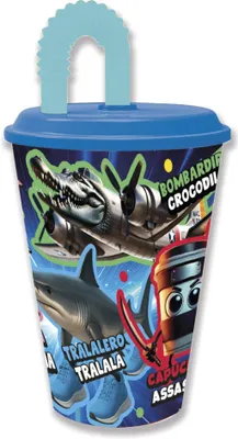 Sportbecher mit Strohhalm 430 ml, lustiges Motiv, Deckel