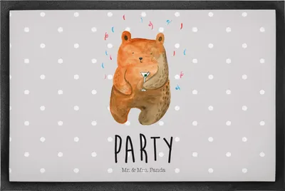 Produktbild von Mr. & Mrs. Panda Bodenvorleger Bär Party 50 x 75 cm - Grau Pastell - Geschenk, Teddy, Gute Laune, fußmatte, Geburtstagsgeschenk, Schmutzmatte, Schmutzfangmatte, Lustig
