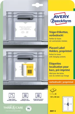 Obrázek produktu pro Avery Zweckform® 8001-5 8001-5 Nosné etikety - 120 x 80 mm, bílá/světle šedá, 20 etiket, permanentní