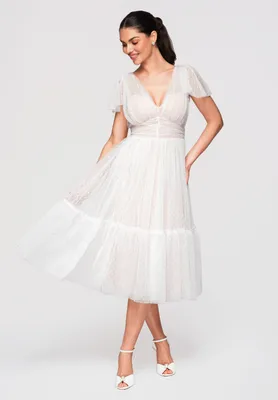 Produktbild von LARICA Midikleid Ausgestelltes V-Ausschnitt Cocktailkleid Elegant LA-OM-DLR329 white S