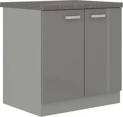 Immagine prodotto di Mobile cucina inferiore a due ante 80 cm RONG - grigio / grigio lucido