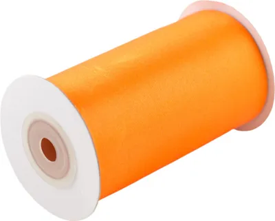 100mm breites, 10m langes, einseitig glänzendes orangenes Satinband auf Rolle. Perfekt für Bastelprojekte und Geschenkverpackungen