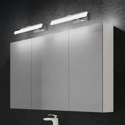 Image de doporro Armoire Murale Salle de Bains avec Miroir et Lampe Luxaris Chromé Placard de Rangement Étagères Réglable Blanc Mat en Bois Armoire de Toilette 3 Portes 120x15x70 cm Spiegelschrank 02