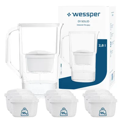 Image de Carafe filtrante Wessper D1 SOLID, capacité 2,8 litres, avec 10 filtres aquamax