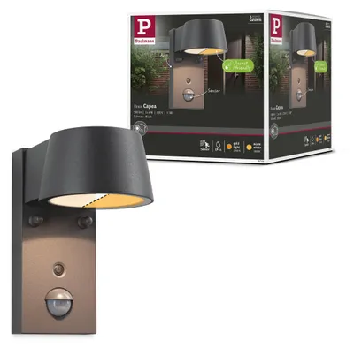 Productafbeelding van Paulmann LED buitenwandlamp Capera, met schemersensor en bewegingsmelder (IR), insectvriendelijk