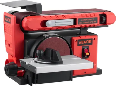 Immagine prodotto di Levigatrice a nastro VEVOR 400 W, levigatrice a disco da 152,4 mm e levigatrice a nastro da 101,6x914,4 mm, con piano di lavoro regolabile da 0-45° e attacco per l'aspirazione della polvere per la lavorazione del legno, l'affilatura dei coltelli
