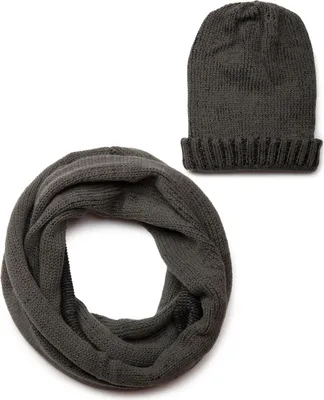 Produktbild von styleBREAKER 2-Teiliges Schal und Mütze Kombi Set, Uni Strick Loop Schlauchschal mit Strick Beanie Mütze 01018203