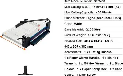 Zdjęcie produktu dla Obcinarka do papieru, pojemność 400 arkuszy, ergonomiczna konstrukcja, 17 cali