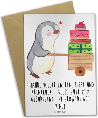 Produktbild von Mr. & Mrs. Panda Grußkarte 4. Geburtstag - Weiß - Geschenk, Klappkarte, Geburtstagsdeko, Happy Birthday, Wunsch, Lachen, osterkarte, unvergesslich, babykarte, Alter, 4