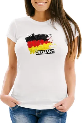Produktbild von Damen T-Shirt Deutschland Fußball Fan Europameisterschaft 2021 Deutschlandflagge Nationafarben Moonworks weiß L