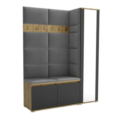Produktbild von Garderobe LUTON 7 ARTISAN BLACK 33 - Farbe: schwarz, moderne Garderobe 40x145x186 cm, funktionelle Lösung für den Flur, Garderobe, Möbel für den Flur