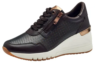 Produktbild von Marco Tozzi Damen Wedge Sneaker mit Lederanteil mit Keilabsatz, Braun (Mocca Com