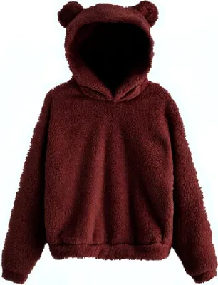 Produktbild von Eleganter Damen Hoodie mit Teddyfleece – Kuscheliger Plüsch Pullover mit Ohren und Kapuze, Einfarbig und Warm für Frauen