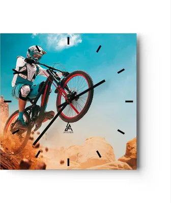 Produktbild von Wanduhr - Quadrat - Glasuhr - Fahrrad Sport Helm - 40x40cm - Schleichendes Uhrwerk - Lautlos - zum Aufhängen bereit - Dekoration Modern - Wanddekoration aus Glas - C3AC40x40-4098