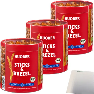 Produktbild von Huober  Salz Sticks&Brezel Salz-Laugen-Gebäcke 3er Pack (3x300g Dose) + usy Block