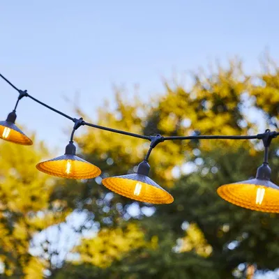 Immagine prodotto di Stringa da 6 m collegabile per esterni con 10 lampadine a filamento LED VINTY LIGHT E27 bianco caldo e paralume in metallo in stile vintage