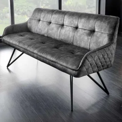 Produktbild von Elegante Sitzbank HORA ca.160cm Samt grau Retrostil Armlehnen