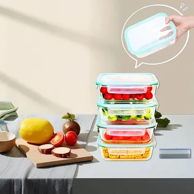 Obrázek produktu pro Skleněné dózy na uchování čerstvosti – skleněné krabičky na oběd s víkem – sada 4 ks po 1040 ml – borosilikátové sklo – nepropustné – vhodné do mikrovlnné trouby – bez BPA – šedé
