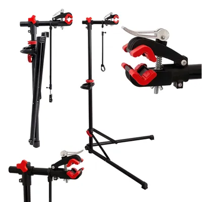 Productafbeelding van Relaxdays fietsenstandaard, in hoogte verstelbaar van 115-160 cm, geschikt voor frames tot 75 mm, met stuurhouder, belastbaar tot 30 kg, zwart, AI-gegenereerde afbeelding