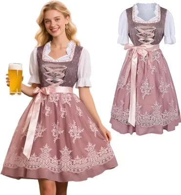 Obrázek produktu pro Dirndl šaty dámské midi   kroj vyšívané vínově červené růžové velikost M