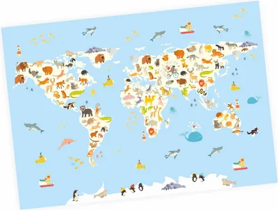 Produktbild von Kinder Lernposter Weltkarte Tiere - DIN A1 - 841 x 594 mm