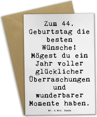 Produktbild von Mr. & Mrs. Panda Grußkarte Spruch 44. Geburtstag Glückwünsche - Weiß - Geschenk, glückwunschkarten, Glückwunsch, einladungskarten, hochzeitskarten, herzliche, osterkarte