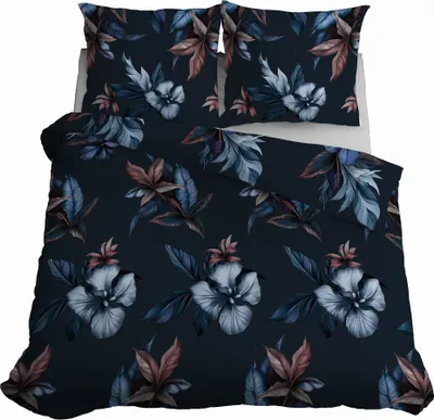Produktbild von Satin Bettwäsche 160x200 Marineblau Blumen