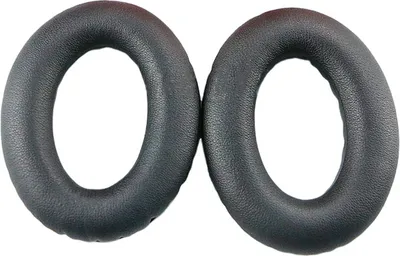 Two black ear pads for headphones are shown against a white background.