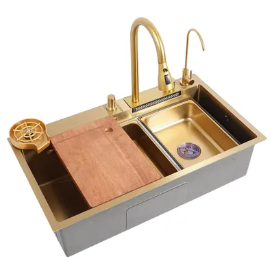 Produktbild von 80cm Küchenspüle Gold Spüle Edelstahl mit Einzelbecken Küche