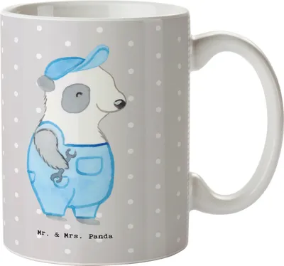 Produktbild von Mr. & Mrs. Panda Kaffeebecher Kfz-Mechatroniker Herz - Grau Pastell - Geschenk, Gesellenprüfung, Werktstatt, Ausbildung, Teetasse, Becher, Kaffeetasse, Tasse mit Spruch