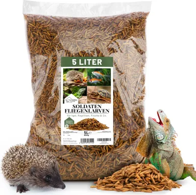 Produktbild von WILDLIFE HOME Soldatenfliegenlarven getrocknet 5L I Proteinreiches Insektenfutter für Reptilien, Fische, Schildkröten, Igel & Nager I Ganze Larven, hochwertiges Naturfutter