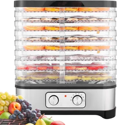 Image de Déshydrateur pour légumes et fruits, avec une température réglable de 35 à 70 °C, appareil de déshydratation pour aliments, 8 plateaux, 400 W