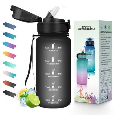 Imagen del producto de Botella de agua de 500 ml, marca Mulbijeo, a prueba de fugas, con pajita, libre de BPA, botella deportiva