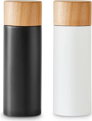 Produktbild von Salz- und Pfeffermühlen-Set 2-tlg., Gewürzmühle aus Birkenholz im Scandi-Design, Verstellbares Keramikmahlwerk, Grinder, Unbefüllt & Nachfüllbar - Schwarz/Weiß
