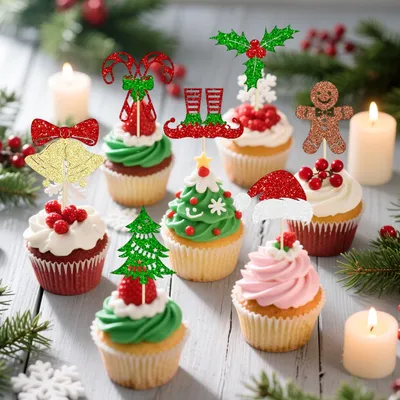 Weihnachts-Cupcake-Dekorationen, 12 Stück, bunte Figuren