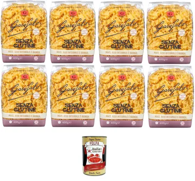 Produktbild von Garofalo Mafalda Corta Glutenfreie Pasta,Glutenfreie Pasta aus Mais, Naturreis und Quinoa 8x400gr + Italian Gourmet polpa 400g