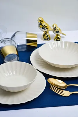 Obrázok produktu pre Hermia Concept, kvalitná súprava riadu (24 kusov) vyrobená zo 100% porcelánu, biela