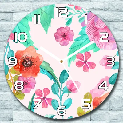 Produktbild von Wanduhr aus Glas Rund fi 30 Pastell Blumen Quarz Deko Wohnzimmer Büro