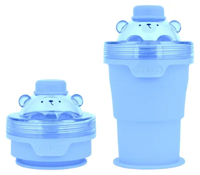 Aufklappbarer Silikon-Eisball-Becher mit Strohhalm, 2-in-1, blau