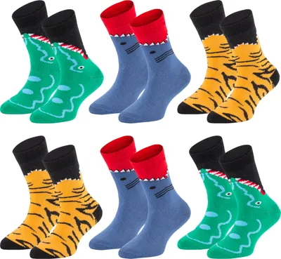 Produktbild von TippTexx 24 6 Paar Kinder Socken, handgekettelt, für Mädchen & Jungen, Gefährliche Tiere, Größe 31-34