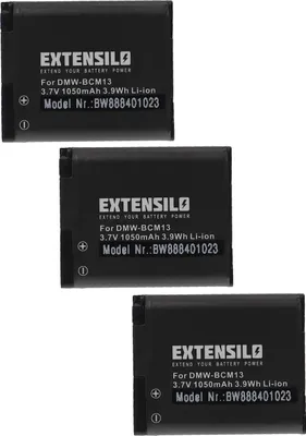 Produktbild von EXTENSILO 3x Akku kompatibel mit Panasonic Lumix DMC-ZS35W, DMC-ZS35K, DMC-ZS30W, DMC-ZS30S, DMC-ZS40S, DMC-ZS40K Kamera (1050 mAh, 3,7 V, Li-Ion)