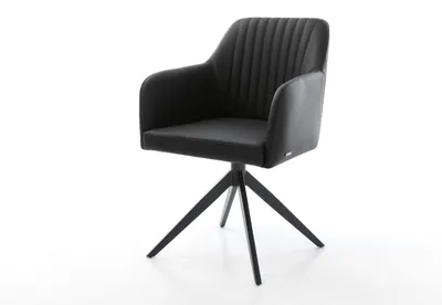 Produktbild von DELIFE Drehstuhl Greg-Flex Echt-Leder Schwarz Kreuzgestell breit Schwarz 360° drehbar Wippfunktion Taschenfederkern