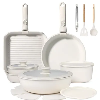 Image de Ensemble de cuisine de 19 pièces avec poignées amovibles et revêtement antiadhésif