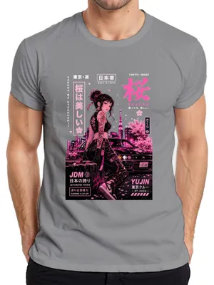 Immagine prodotto di Maglietta da uomo, colore grigio, taglia M, con scritta "Sakura JDM Japanese Pride Running Is An Art Anime Japan Y2K Drift"