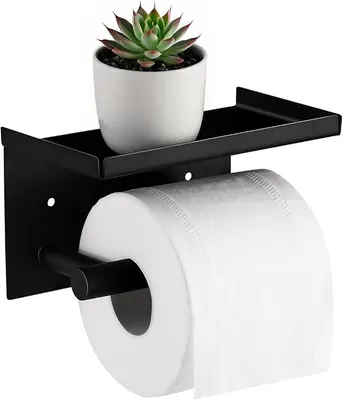 Produktbild von PolkaHome® Toilettenpapierhalter Bohrfrei Schwarz – Edelstahl Toilettenrollenhalter für Bad & Wohnmobil, Wandmontage mit Kleben oder