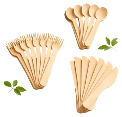 Holz-Besteckset 150 Teile – 50 Gabeln, 50 Löffel, 50 Messer