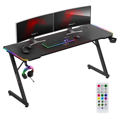 Zdjęcie produktu dla Huzaro Hero 4.8 RGB | Biurko gamingo z podświetleniem LED | W zestawie podkładka pod mysz | Uchwyt na słuchawki i uchwyt na kubek | Organizer na kable