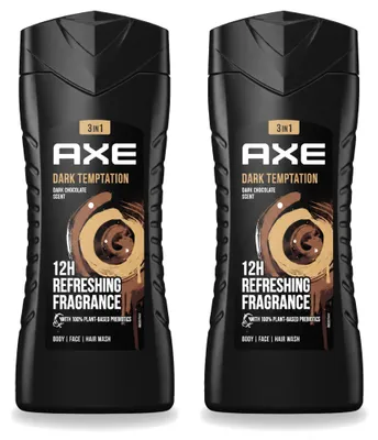 Imagen del producto de 2 unidades de gel de ducha Axe Dark Temptation, 250 ml cada uno. Paquete económico