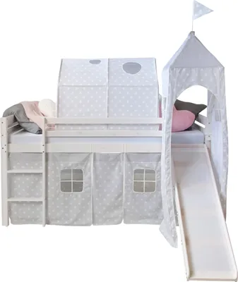 Produktbild von Homestyle4u Kinder Hochbett 90x200 weiss mit Rutsche Tunnel Turm Sterne