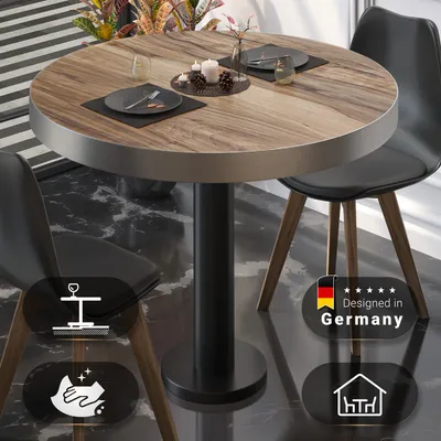 Produktbild von BML | Bistrotisch | Ø:H 80 x 77 cm | Sheesham / Schwarz | Rund | Edelstahl Rand | Bistrotisch Gastro Tisch